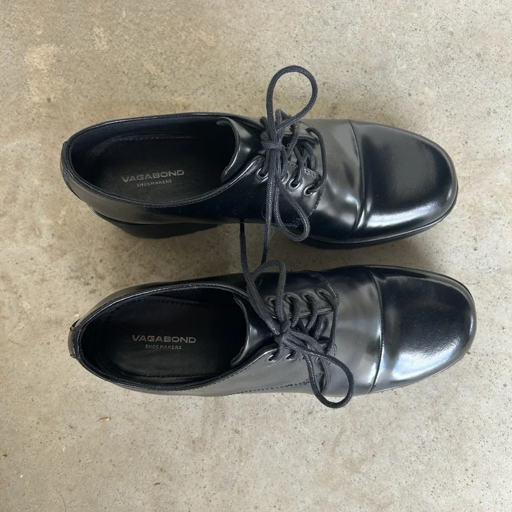 Vagabond Shoemakers Shoe Sz. 40/10  Black Leather Oxfords Lug Platform Academia